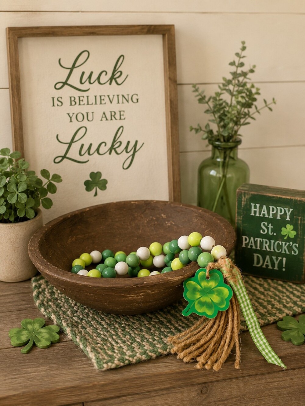 St. Patrick's Day Bead Garland, St. Patrick's Day Decor, Shamrock Garland